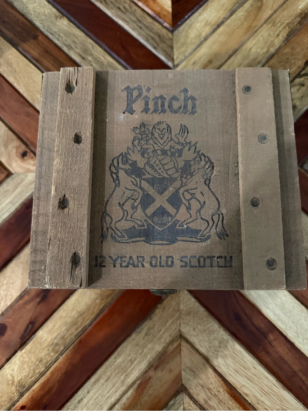 Vintage Scotch Pinch Rustic Wood Crate with Crest